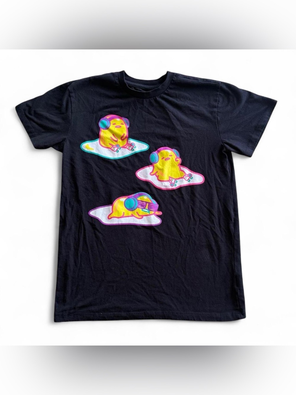 Black Tee with Neon Yellow Gudetama Trio Graphic